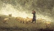 Winslow Homer Shepherdess still control the sheep France oil painting artist